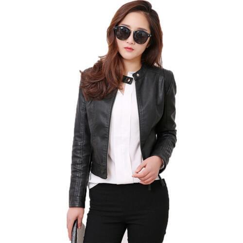 Black faux leather coat women white korean slim top PU jacket 2019 autumn new standing collar fashion short paragraph coat LR572