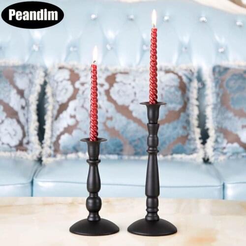 PEANDIM Black Candle Holders Brief Metal Candle Stand Wedding Candlestick Table Candelabra For Party Christmas Home Decoration