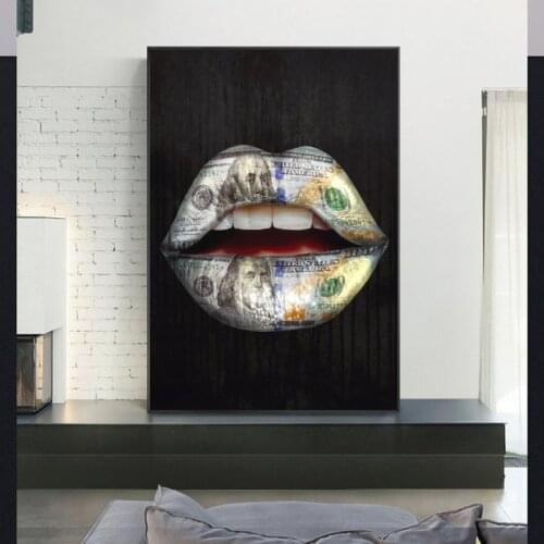Money on Mouth Inspirational Canvas Art Posters And Prints Lips Graffiti Art Canvas Paintings On the Wall Street Art Pictures