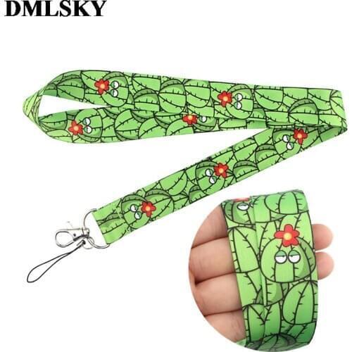 DMLSKY 24pcs/lot Cactus plant Lanyard Keychain Lanyards for keys Badge ID Mobile Phone Rope Neck Straps Accessories Gifts M4130