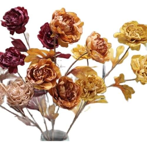 10Pcs Fake Long Stem Autumn Peony (4 Heads/Piece) 30" Length Simulation Camellia for Wedding Home Decorative Artificial Flowers