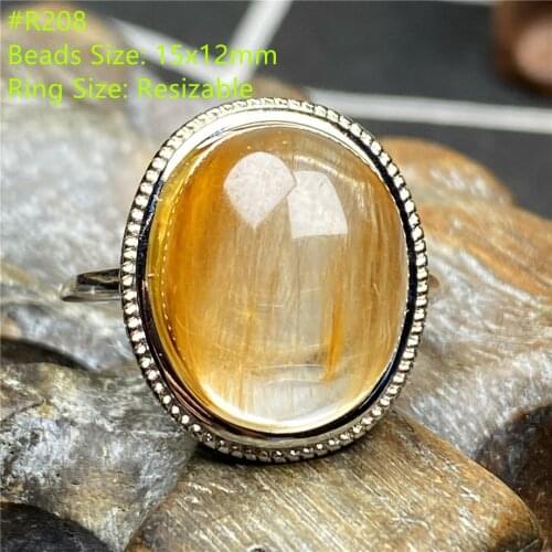Top Natural Gold Rutilated Quartz Ring For Woman Man Gift Jewelry Crystal Wealth Healing Beads Silver Gemstone Adjustable Ring