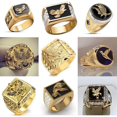Eagle Collection ! Domineering Metal Eagle Mens Ring Punk Style Enamel Animal Male Rings Jewelry Hand Accessories Size 6-13