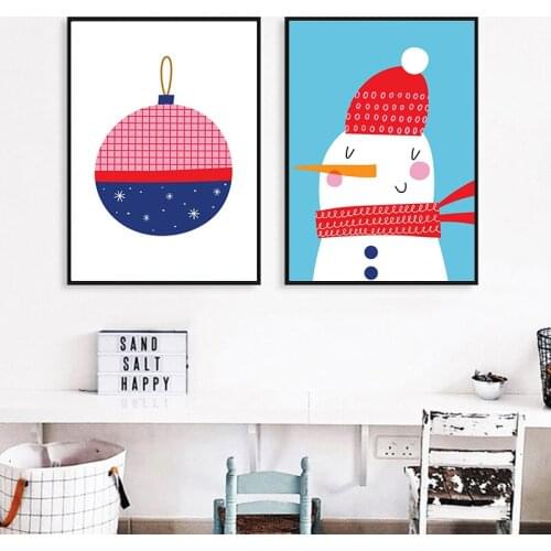 Cartoon Christmas Series Canvas Painting Sweet Lovely Poster Wall Art Pictures Bedroom Living Room Nordic Home Decoration
