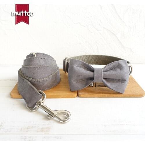 MUTTCO self-design handmade accessory THE DEEP GRAY fashionable Butterfly Knot dog collar and leash set 5 sizes UDC025