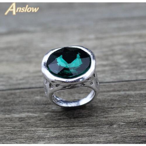 Anslow Brand Vintage Punk Rock Style Antique Silver Plated Couple Mens Women Finger Rings With Crystal Accessories LOW0023AR