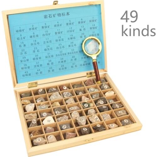 42/49 kinds of Mineral/ rock and fossil specimen box hardbound primary school geography geology science teaching instruments