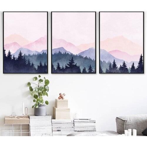 Watercolor Mountain Wall Art Abstract Canvas Painting Forest Posters and Prints Wall Pictures for Living Room Home Decoration