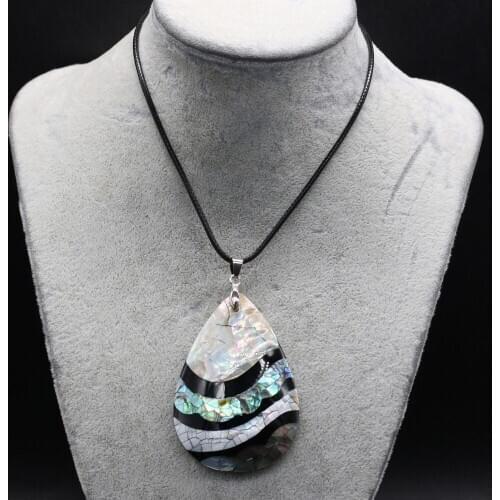 Natural Shell Necklace With Drop-Shaped Stripe Pendant Leather Cord 2MM Charms For Elegant Women Love Romantic Gift