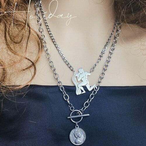 Stainless Steel Initial Necklace Birthday Horoscope Necklace Name Initials Multilayer Necklace Hip Hop Couple Girl Jewelry Gift