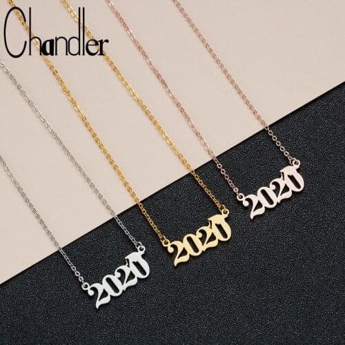 Chandler Gold Color Plated 2020 Year Number Pendant Necklaces Graduation Gift for Her Handmade Jewelry Simple Geometric Bijoux