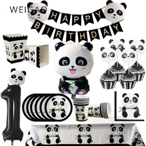 Panda Theme Birthday Party Decoration Kids Disposable Tableware Set Balloon Forest Animal Baby Shower Anniversary Party Supplies