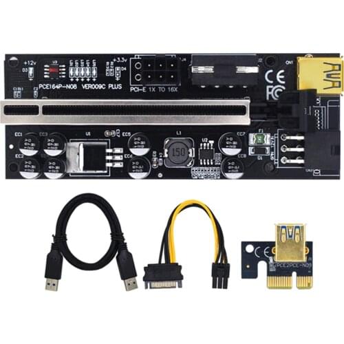 PCIe Riser Adapter Extender Riser Card Mining LED USB 3.0 PCI-E 1X to 16X Adapter for VER009C-PLUS BTC Miner