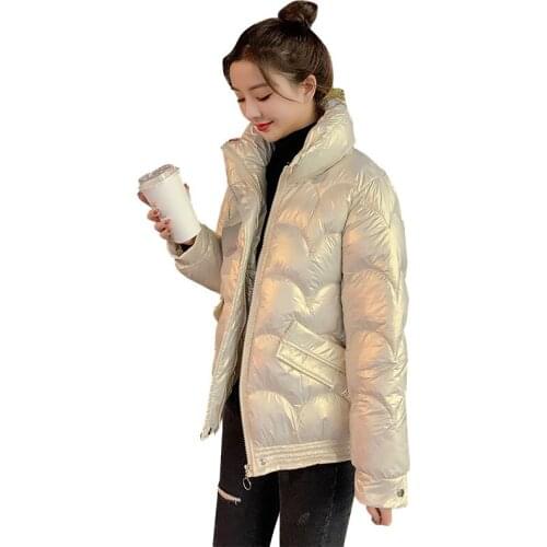 Down Cotton Bread Thicken Warm Jacket New Elegant Women Winter Coats 2021 Lady Fashion Stand Collar Bright Cotton Overcoat OK878