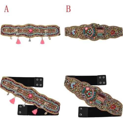 1Pc 60-80cm Fashion Retro Elastic Belt Cummerbunds Female Handmade Sewing Color Bead Stone Decoration Luxury Woman Corset Belts