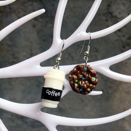 New Mini Coffee Cup Cookies Earrings Creative Chocolate Biscuit Food Dangle Earring for Women Girl Tea Party Jewelry