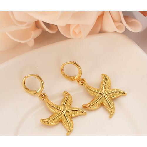 Gold drop Earring cute starfish For Women Birthday Gift Trendy Gold Color Beautiful Engagement /Wedding Bands Promise Earring