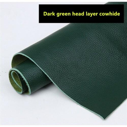 Custom Dark Green First Layer Cowhide Lychee Pattern Leather Fabric With A Thickness Of About 1.6 mm Whole Yellow Cowhide