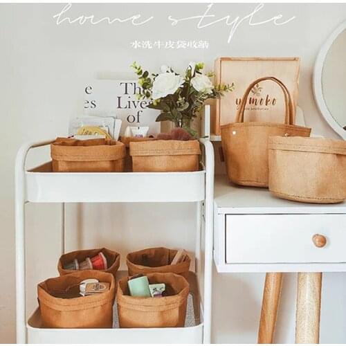 Kraft Paper Storage Bag Makeup Brush Storage Bucket Kraft Paper Bag Lipstick Eyebrow Pencil Brush Makeup Bucket Desktop