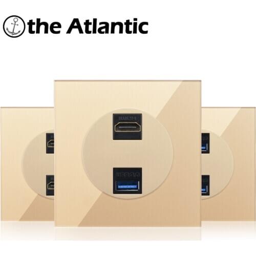 TV HDMI-Compatible USB 3.0 Data Jack Data Transfer Port Wall Socket For Computer Television Gold Glass Frame 86 Type