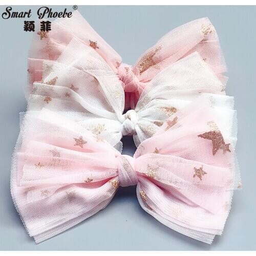 Boutique 15pcs Fashion Glitter Star Mesh Bow Hairpins Solid Bowknot Hair Clips Princess Headwear Hair Accessories for Girls