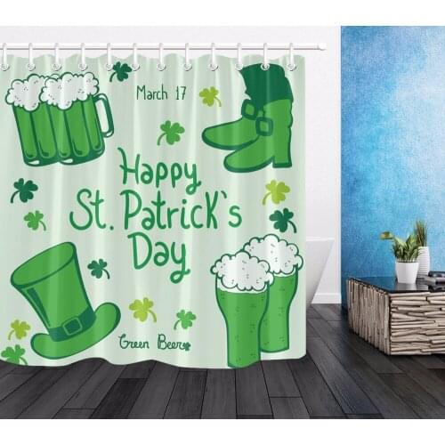 Green Clover Polyester Shower Curtain st patricks Day Decorations Bathroom Fabric Waterproof Washable Bath Curtains for Home