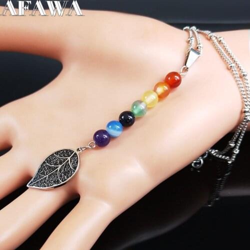 2021 Natural Stone Stainless Steel Necklace Chain Women Multicolor Yoga Leaf Necklaces & Pendants Jewelry colgante N20109S02