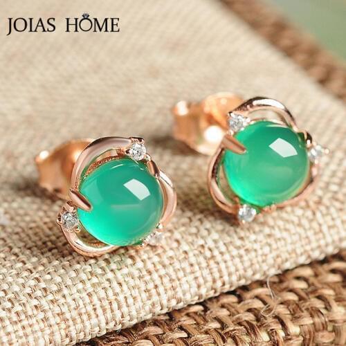 JoiasHome 925 Sterling Silver Earrings For Women With Round Green Emerald Gemstones Women Silver Fine Jewelry Wedding Gift