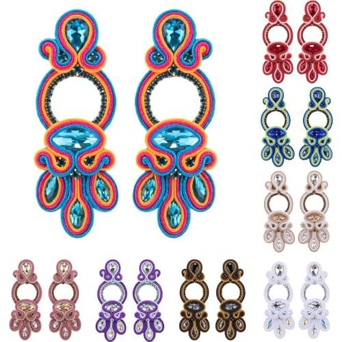 Soutache Drop Earrings Handmade Ethnic Boho Accessories Womens Large Earring Colorful Crystal Sutasz Jewelry gift New Trendy