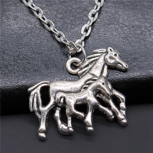 Fashion 2 Colors 28x23mm Horse Mother And Child Charms Pendant NecklaceFor Women Jewelry Gift Dropshipping Products