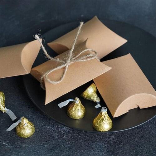 1PCS Pillow Candy Box Vintage Kraft Paper Christmas Gift Packaging Boxes Candy Bags Wedding Favors Birthday Party Decorations