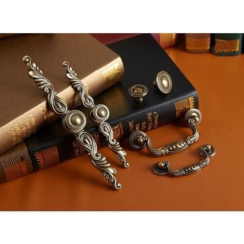 2 pcs Antique Bronze Dresser Handles Knobs Drawer Drop Pulls Rustic Kitchen Cabinet Handle Backplate 128mm 160mm