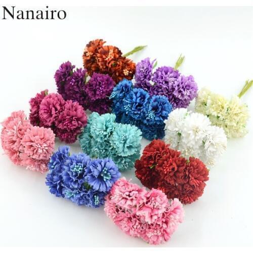 6pcs/lot Mini Artificial Silk Rose Flower Bouquet For Wedding Home Decoration DIY Handmade Crafts Accessories Fake Flowers