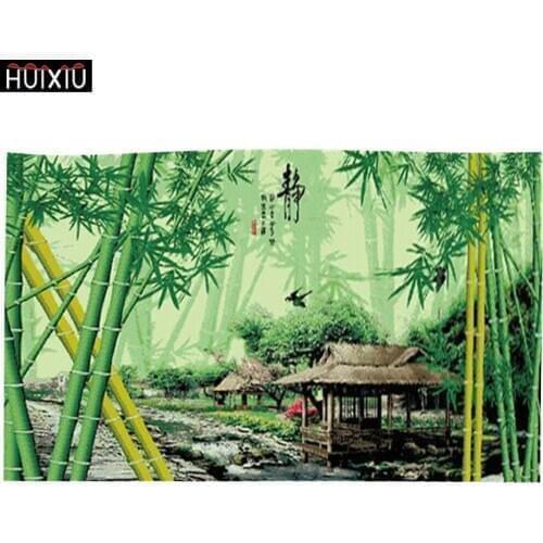 DIY 5D Sale Diamond Embroidery, Mosaic, Chinese Ancient Pavilion, Bamboo Grove, Swallow, Full, Big Scenery Painting Cross Stitch
