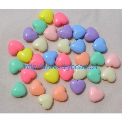 100pcs DIY Children jewelry Accessory 12MM Acrylic Sugar Beads Heart shape New Style Spring Color Bracelet Making fittings