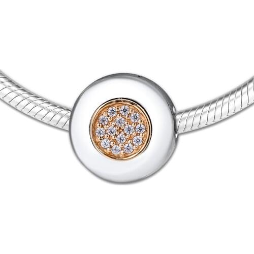 14K Real Gold Clip Charm 925 Sterling Silver Clear Cz Signature Beads for jewelry Making fit Bracelet DIY free shipping 02C039K