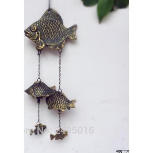 Fish-Cast iron Wind Bells Lucky Fengshui Wind Chime Metal Garden Windchime Hanging Ornament Indoor Outdoor Decor
