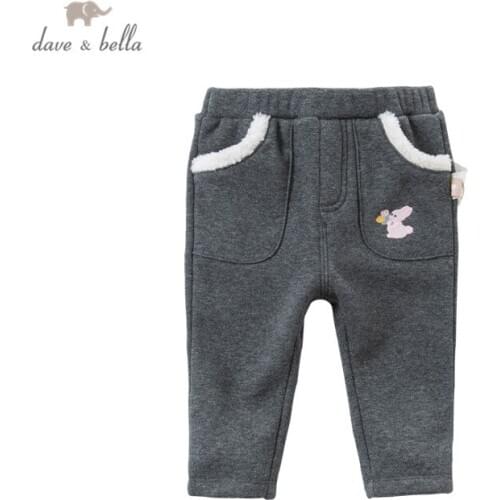 DBZ15991 dave bella winter baby girls fashion cartoon pockets pants children full length kids pants infant toddler trousers