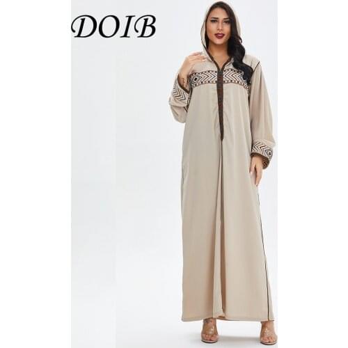 DOIB Abaya Long Robe Dubai Muslim Arabic Embroidery Geometric Dress Turkey Islam Ramadan Eid Robe Longue Musulman Kafan Dress