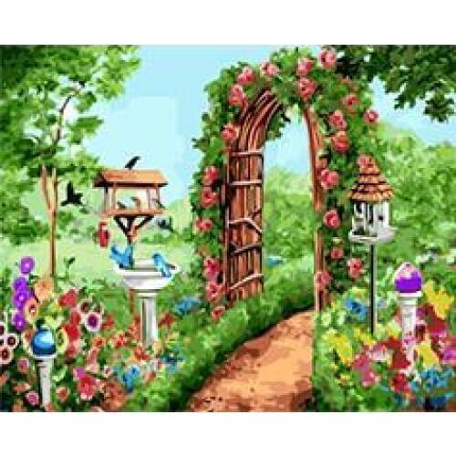 MaHuaf-W139 paradise in garden DIY oil painting by numbers on canvas hand painted wall art picture for living room
