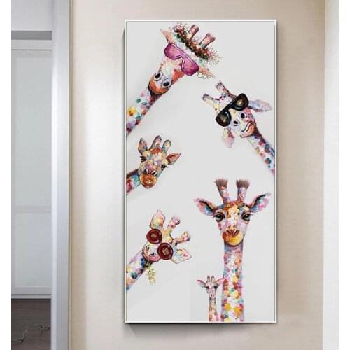 Colorful Graffiti Art Animal Curious Giraffes Family Canvas Painting Posters and Prints Wall Art Picture Room Home DecorCuadros