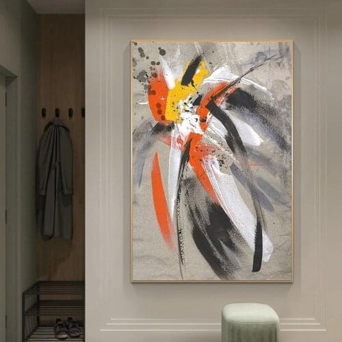 Yellow Feather Canvas Painting Modern Abstract Graffiti Art Prints and Posters Wall Art Pictures for Living Room Home Decoration