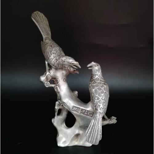 China White copper magpie alighted on plum branch crafts statue