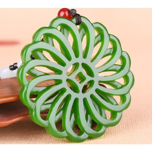 Chinese Green Jade Hollow-out Good luck windmill Pendant Necklace Jewellery Fashion Accessories Hand-Carved Woman Luck Amulet