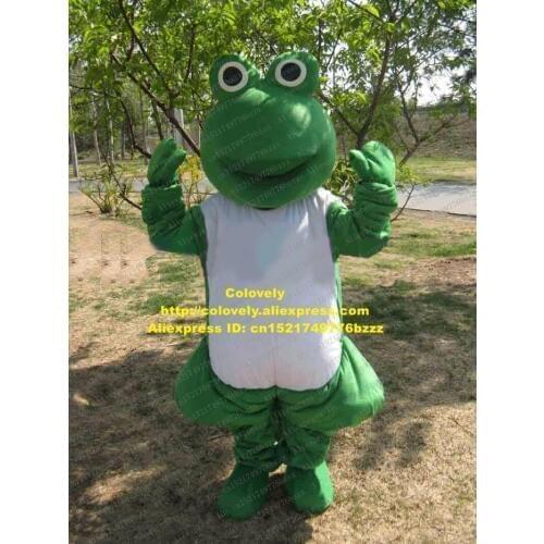 Green Rana Frog Adult Mascot Costume With Big White Fat Belly Mascotte Cartoon Character Party Outfit Suit No.93 Free Shipping