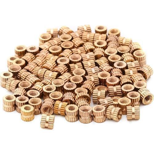 100pcs Round M3 Metric Threaded Brass Knurl Insert Nuts 3mm Inner Thread Diameter Gold Tone For Tightly Fixing