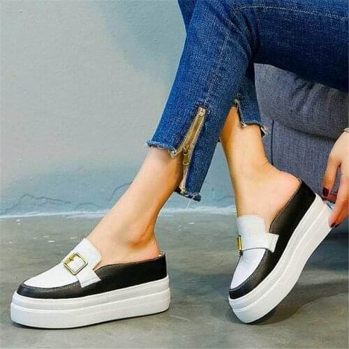 Summer Sandals Womens Mules Cow Leather Slippers Summer Fashion Sneaker Platform Shoes High Heels Pumps Oxfords Party Shoes