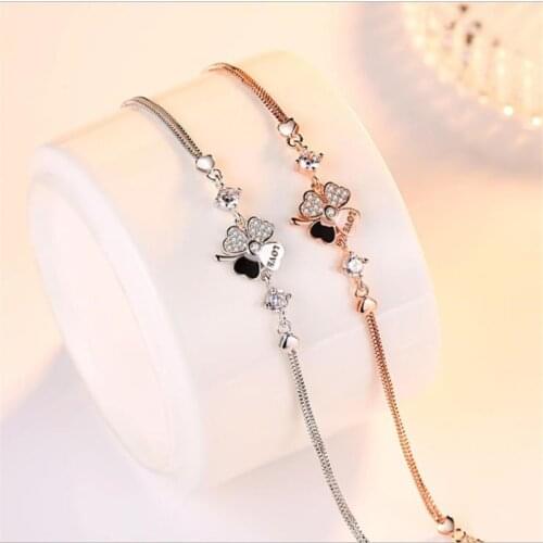 LUKENI Trendy Silver Clover Crystal Female Bracelets Jewelry Fashion Rose Gold Girl Bracelets Lady Birthday Party Accessories