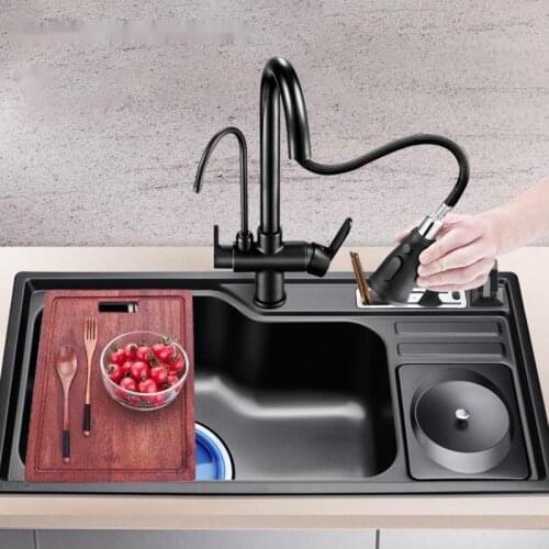 Multifunctional Nano Sink Single Trough 304 Stainless Steel Large Trough Dish Washing Basin Faucet Accessories Kitchen Sinks