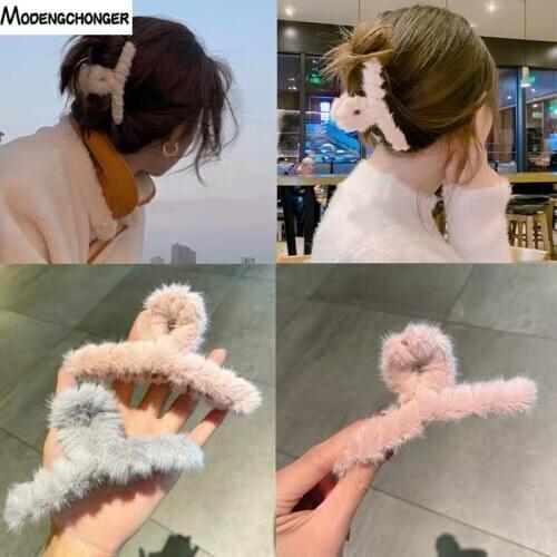 Fashion Girls Hair Claw Geometric Candy Color Rabbit Plush Hairpin Retro Hair Crab Crystal HairClips Hair Accessories For Women